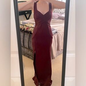 Burgundy “Emerald Sundae” thigh slit prom dress